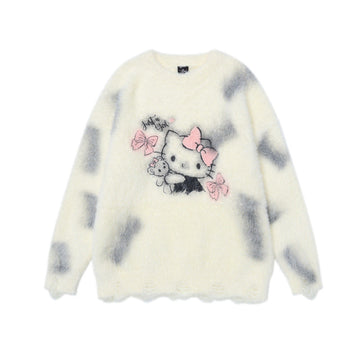 Tang Mu Chaoren 2024 Autumn New National Tide Retro Personality Ink Dyeing Cat Print Design Casual Men's and Women's Sweaters